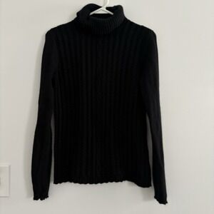 Sigrid Olsen Women's Black Ribbed Silk Blend Turtleneck Long Sleeve Sweater SzM